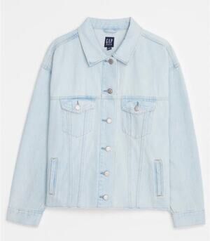 Gap Over-Sized Cropped Light Washed Denim Jacket Raw Hem XS NWT